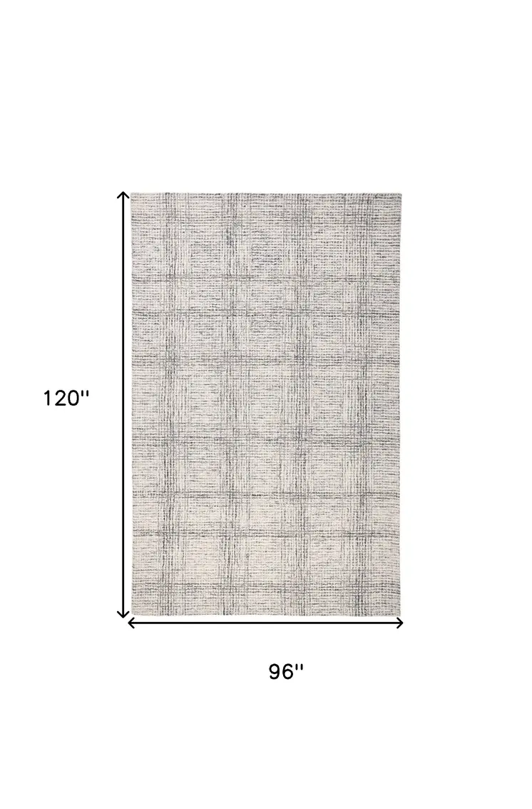 8' X 10' Ivory And Gray Wool Plaid Tufted Handmade Stain Resistant Area Rug