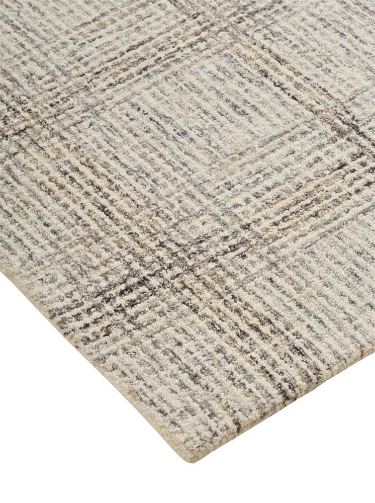 8' X 10' Ivory And Gray Wool Plaid Tufted Handmade Stain Resistant Area Rug