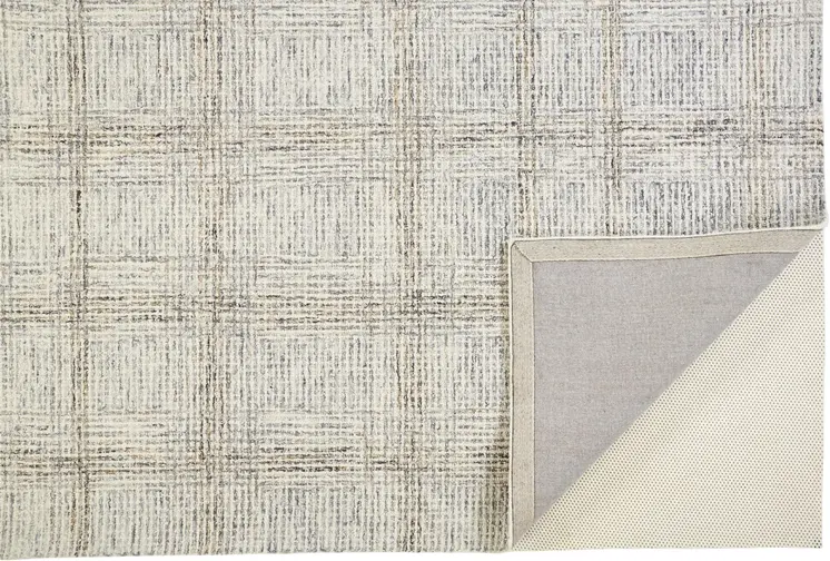 8' X 10' Ivory And Gray Wool Plaid Tufted Handmade Stain Resistant Area Rug
