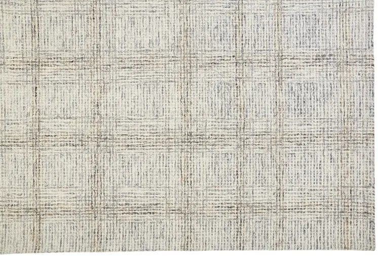 8' X 10' Ivory And Gray Wool Plaid Tufted Handmade Stain Resistant Area Rug