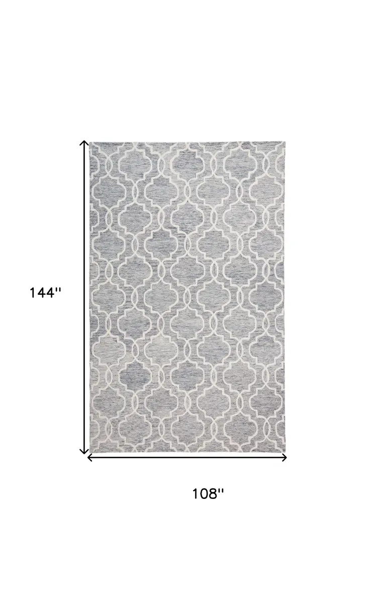 9' X 12' Blue Gray And Ivory Wool Geometric Tufted Handmade Stain Resistant Area Rug