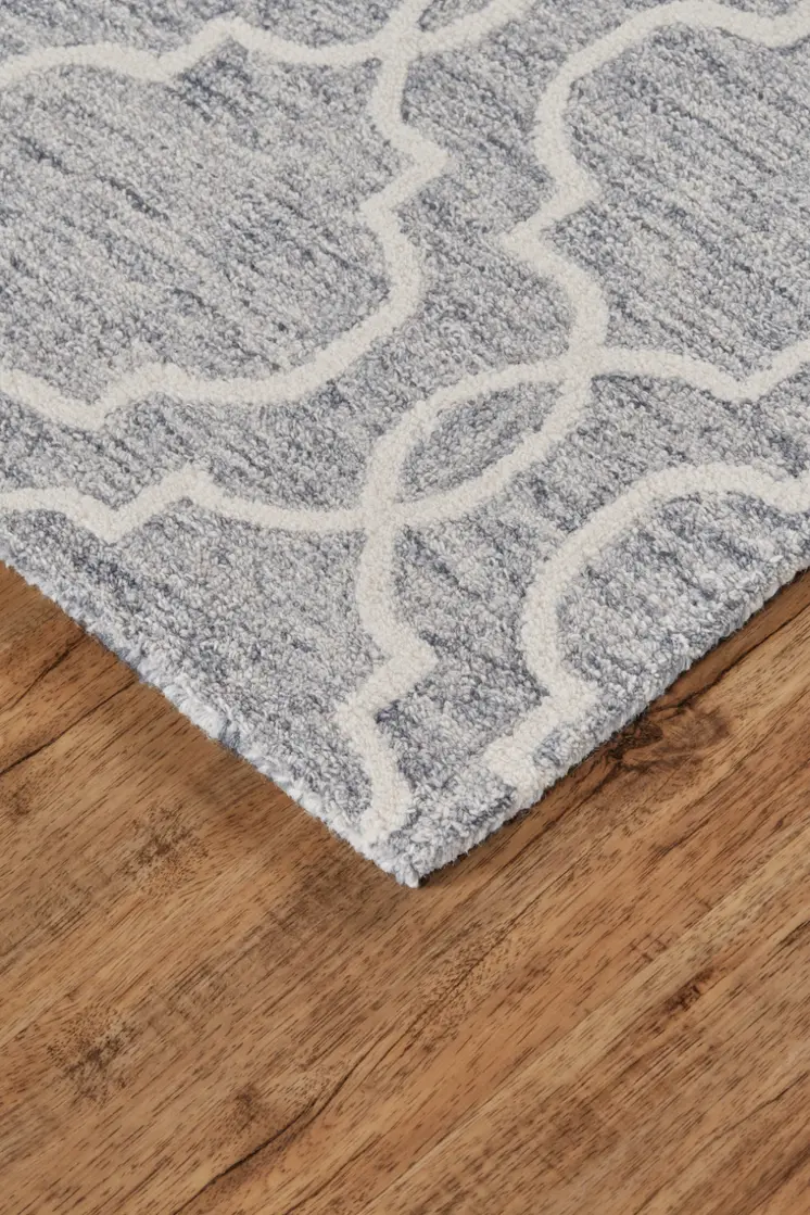 9' X 12' Blue Gray And Ivory Wool Geometric Tufted Handmade Stain Resistant Area Rug