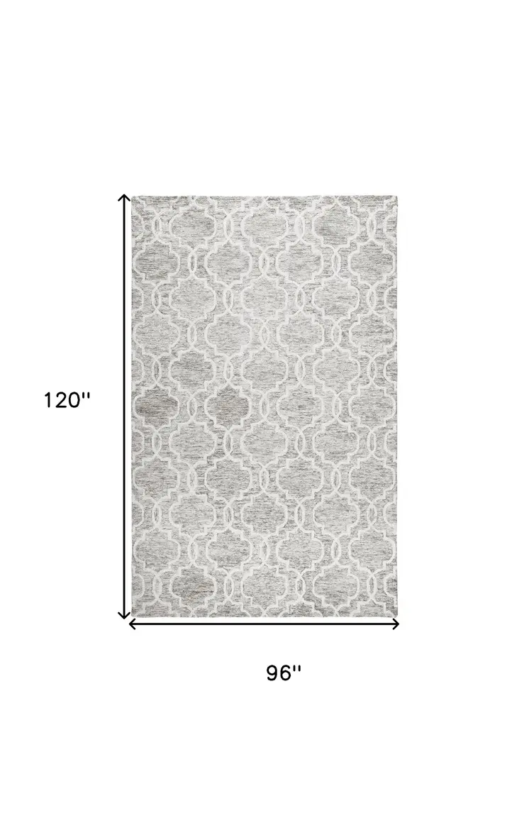 8' X 10' Gray and Ivory Wool Geometric Hand Tufted Area Rug