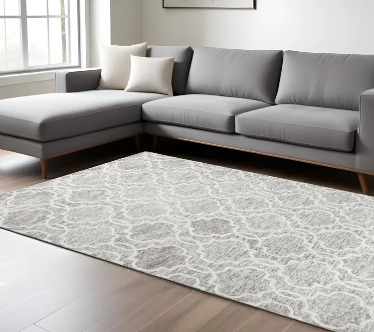 8' X 10' Gray and Ivory Wool Geometric Hand Tufted Area Rug