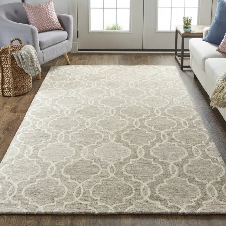 8' X 10' Gray and Ivory Wool Geometric Hand Tufted Area Rug