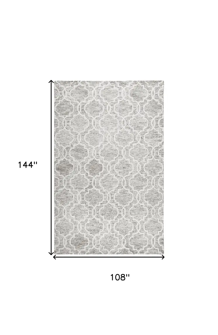 9' X 12' Gray And Ivory Wool Geometric Tufted Handmade Stain Resistant Area Rug