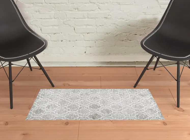 2' X 3' Gray And Ivory Wool Geometric Tufted Handmade Stain Resistant Area Rug