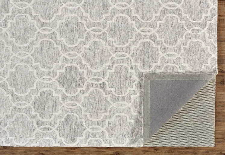 2' X 3' Gray And Ivory Wool Geometric Tufted Handmade Stain Resistant Area Rug