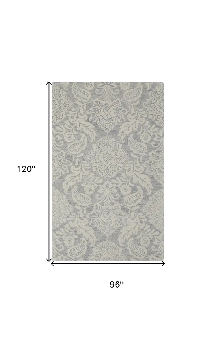 8' X 10' Blue And Ivory Wool Paisley Tufted Handmade Stain Resistant Area Rug