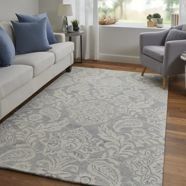 8' X 10' Blue And Ivory Wool Paisley Tufted Handmade Stain Resistant Area Rug