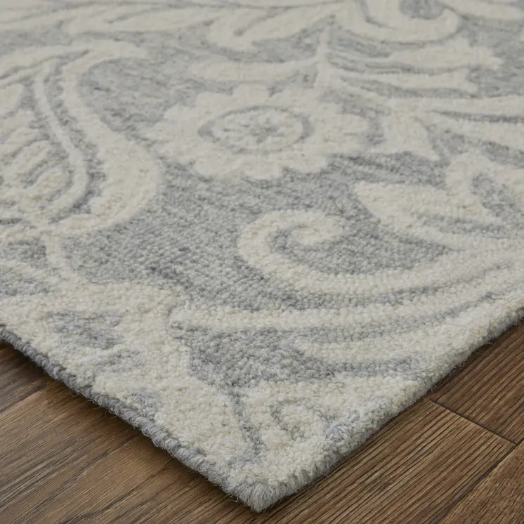 8' X 10' Blue And Ivory Wool Paisley Tufted Handmade Stain Resistant Area Rug