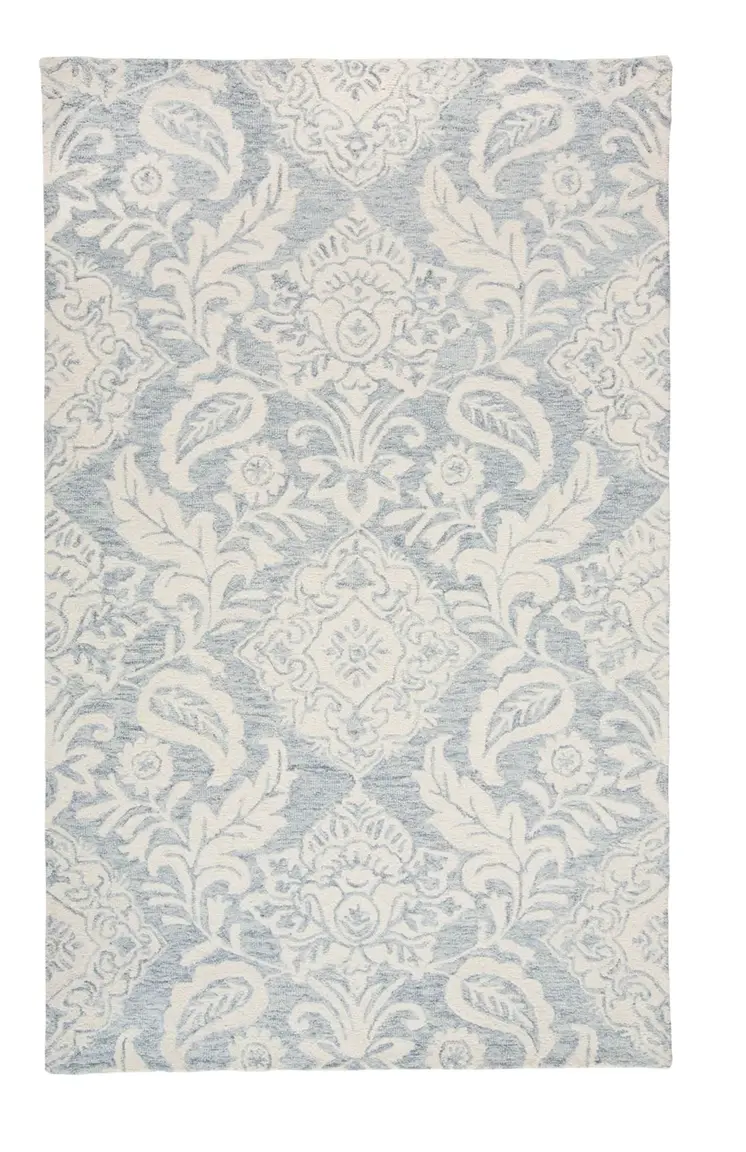 2' X 3' Blue And Ivory Wool Paisley Tufted Handmade Stain Resistant Area Rug