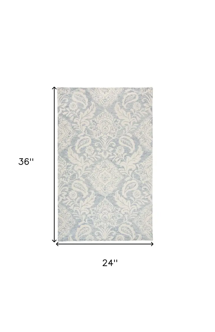 2' X 3' Blue And Ivory Wool Paisley Tufted Handmade Stain Resistant Area Rug