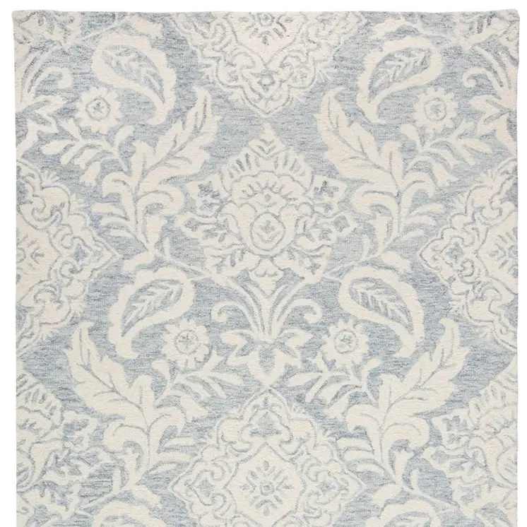 2' X 3' Blue And Ivory Wool Paisley Tufted Handmade Stain Resistant Area Rug