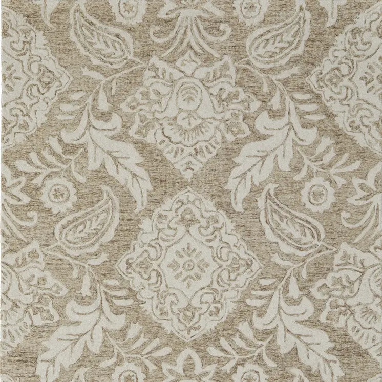 5' X 8' Tan And Ivory Wool Paisley Tufted Handmade Stain Resistant Area Rug