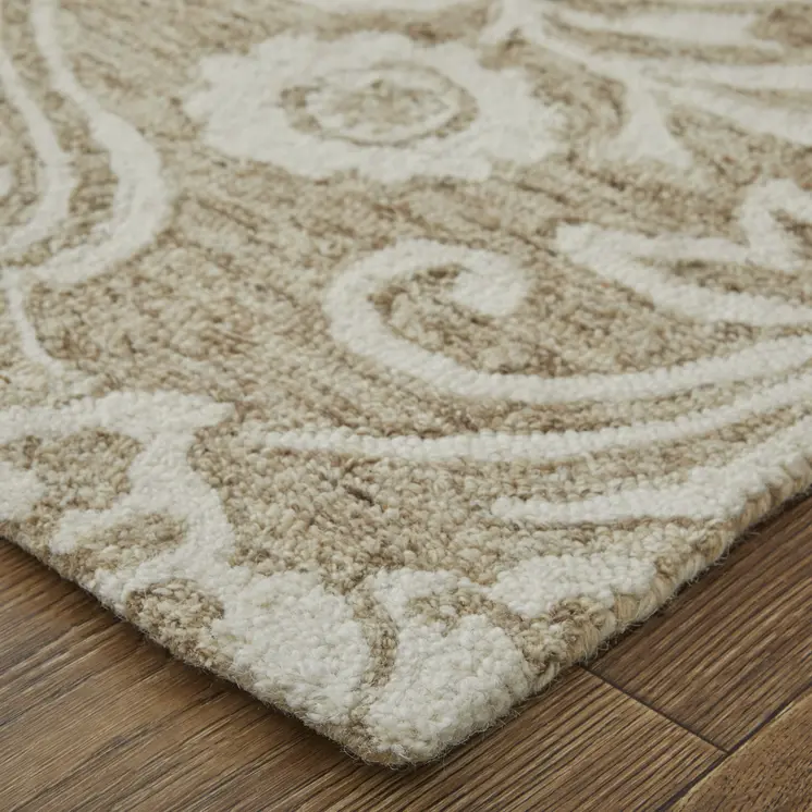 8' X 10' Tan And Ivory Wool Paisley Tufted Handmade Stain Resistant Area Rug