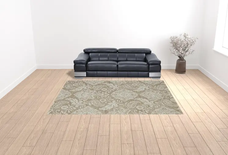 9' X 12' Tan And Ivory Wool Paisley Tufted Handmade Stain Resistant Area Rug