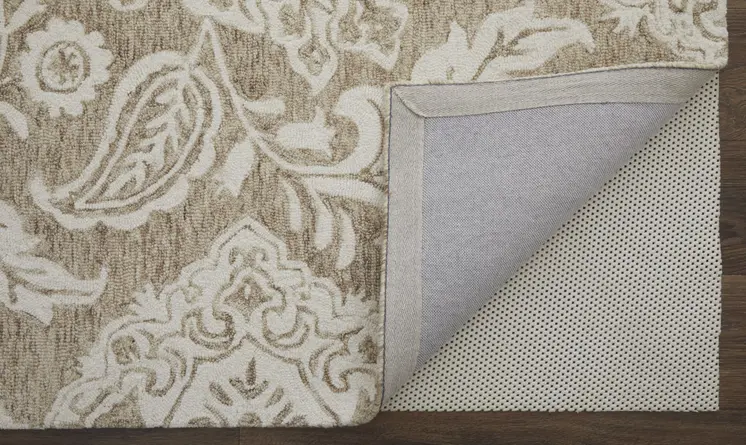 2' X 3' Tan And Ivory Wool Paisley Tufted Handmade Stain Resistant Area Rug