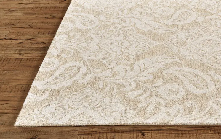 2' X 3' Tan And Ivory Wool Paisley Tufted Handmade Stain Resistant Area Rug
