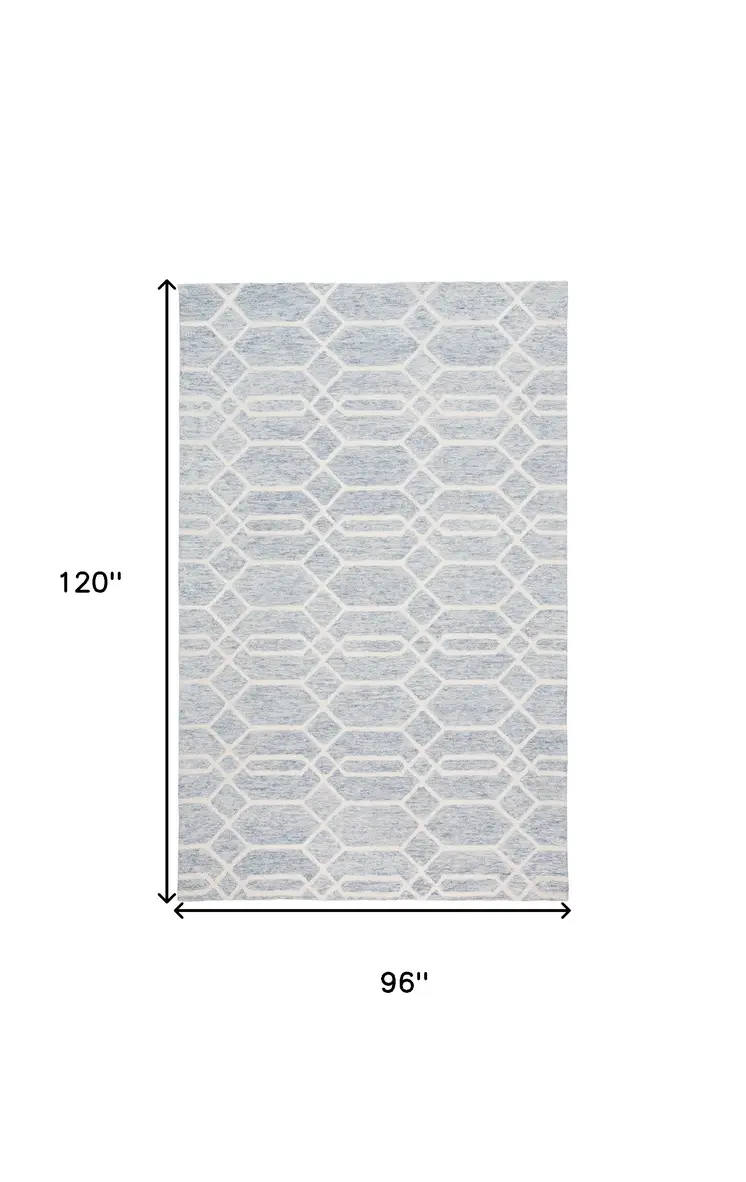 8' X 10' Blue and Ivory Wool Geometric Hand Tufted Area Rug