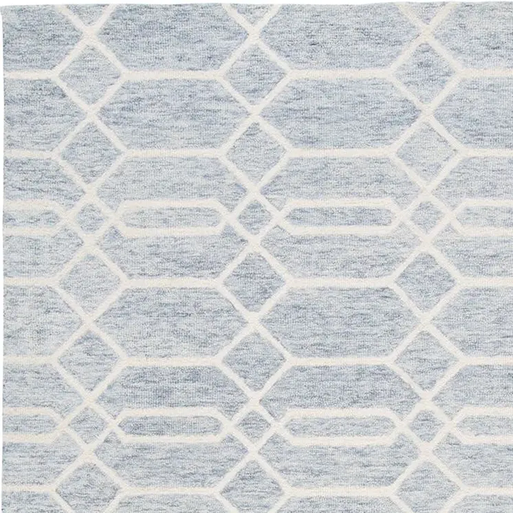 8' X 10' Blue and Ivory Wool Geometric Hand Tufted Area Rug