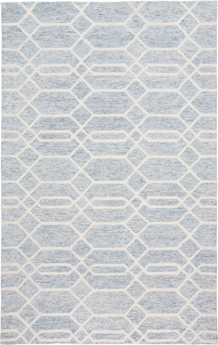 2' X 3' Blue And Ivory Wool Geometric Tufted Handmade Stain Resistant Area Rug