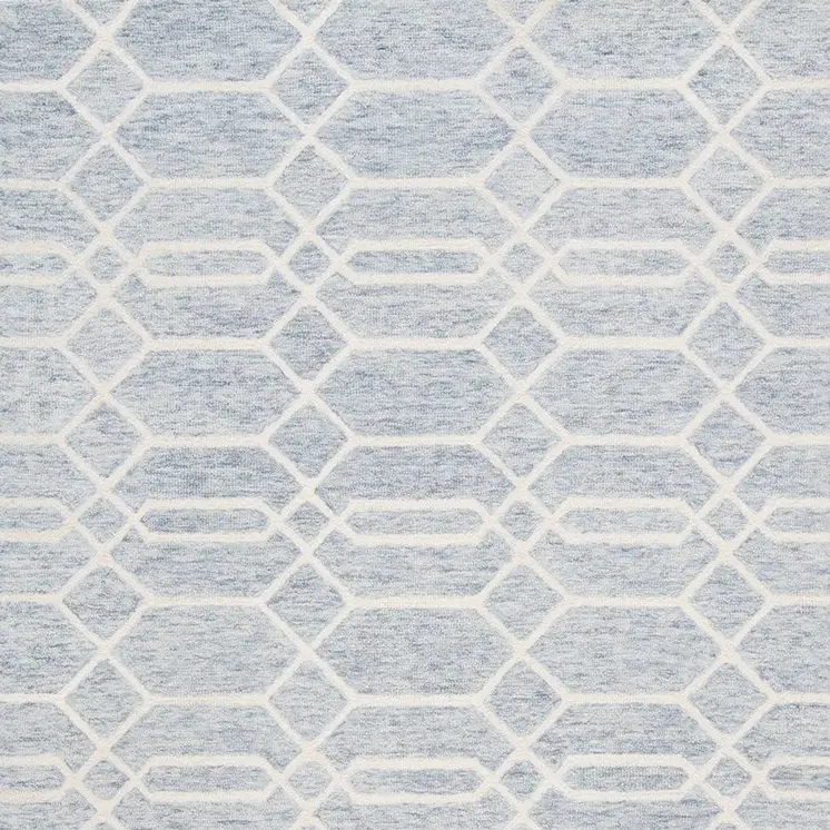 2' X 3' Blue And Ivory Wool Geometric Tufted Handmade Stain Resistant Area Rug