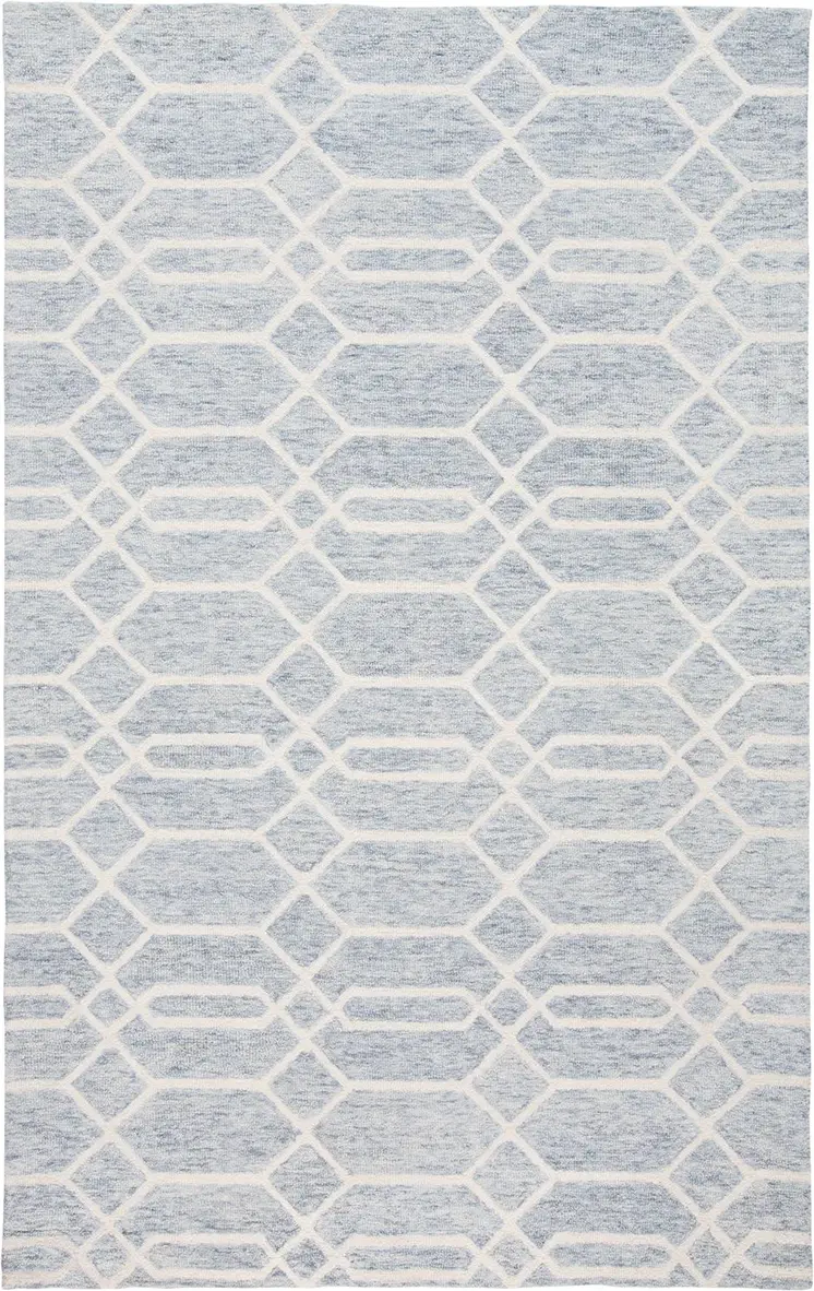 2' X 3' Blue And Ivory Wool Geometric Tufted Handmade Stain Resistant Area Rug