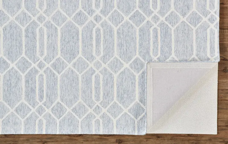 2' X 3' Blue And Ivory Wool Geometric Tufted Handmade Stain Resistant Area Rug