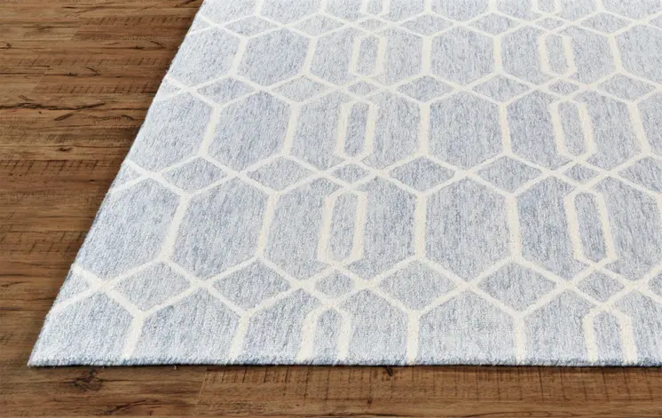 2' X 3' Blue And Ivory Wool Geometric Tufted Handmade Stain Resistant Area Rug