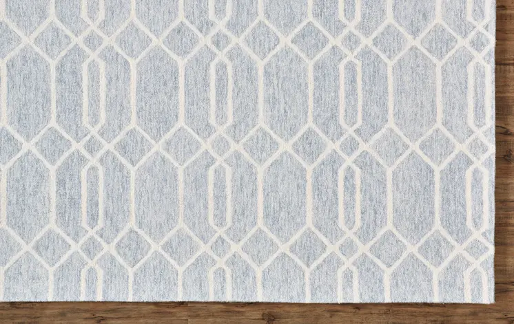 2' X 3' Blue And Ivory Wool Geometric Tufted Handmade Stain Resistant Area Rug