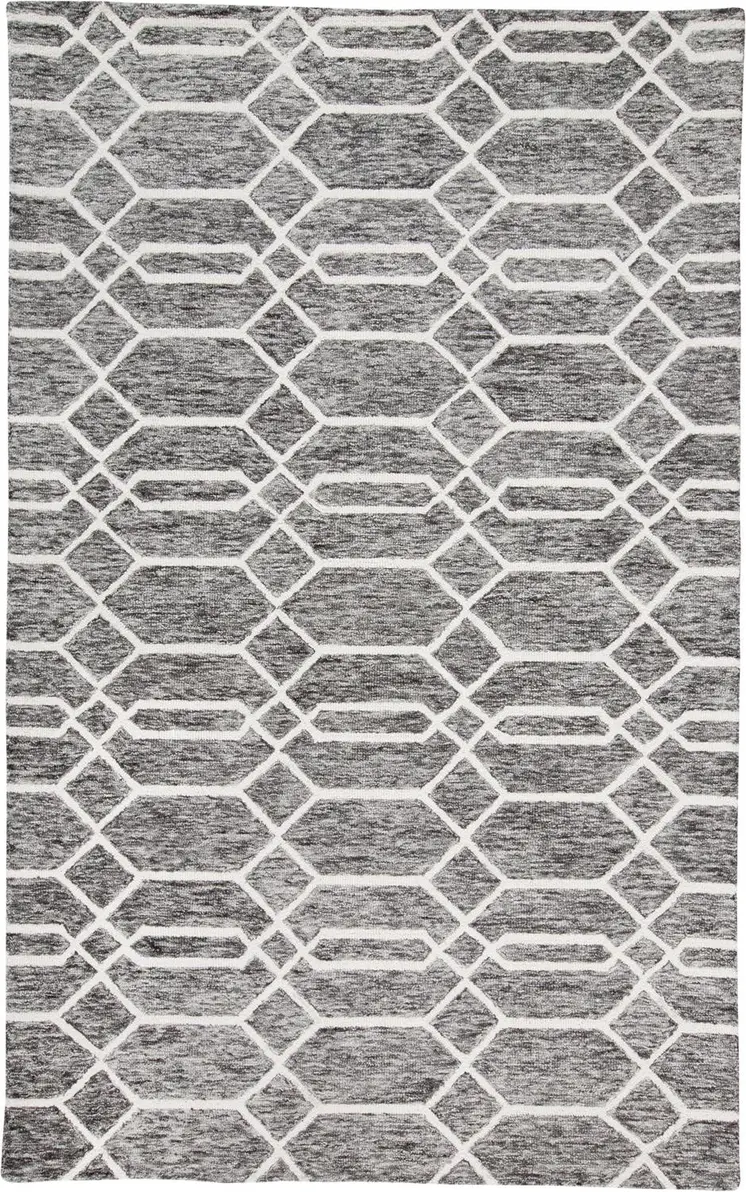 5' X 8' Gray Black And Ivory Wool Geometric Tufted Handmade Stain Resistant Area Rug