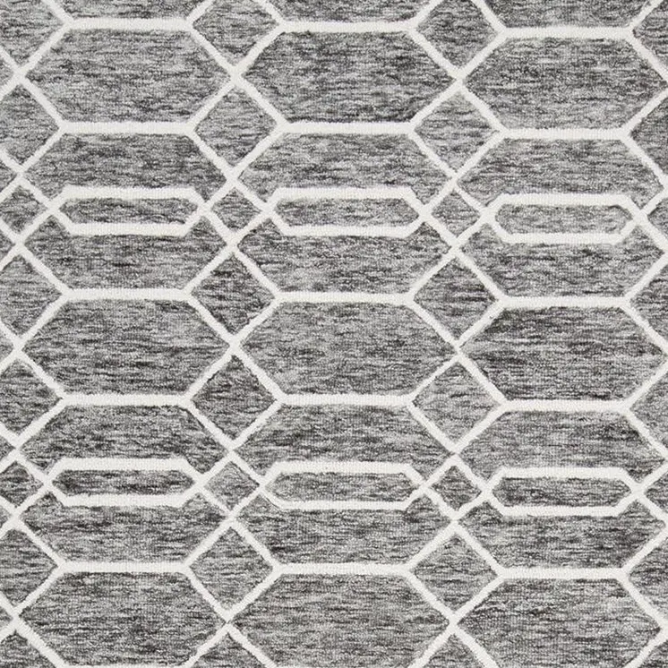 5' X 8' Gray Black And Ivory Wool Geometric Tufted Handmade Stain Resistant Area Rug