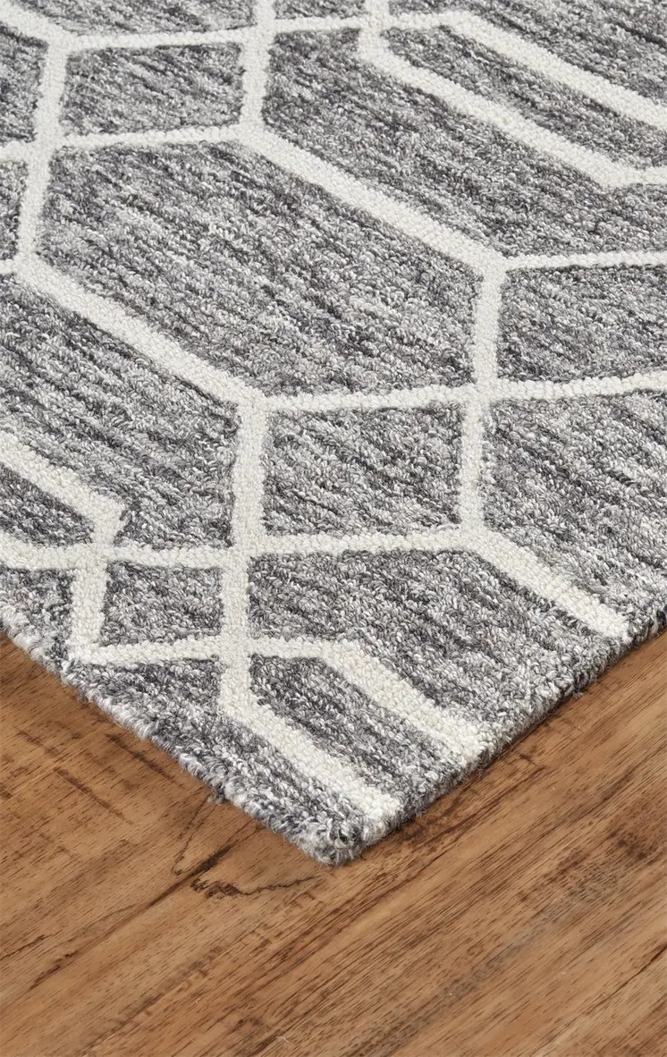 5' X 8' Gray Black And Ivory Wool Geometric Tufted Handmade Stain Resistant Area Rug