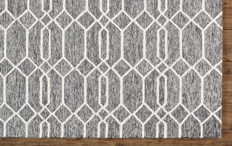 5' X 8' Gray Black And Ivory Wool Geometric Tufted Handmade Stain Resistant Area Rug