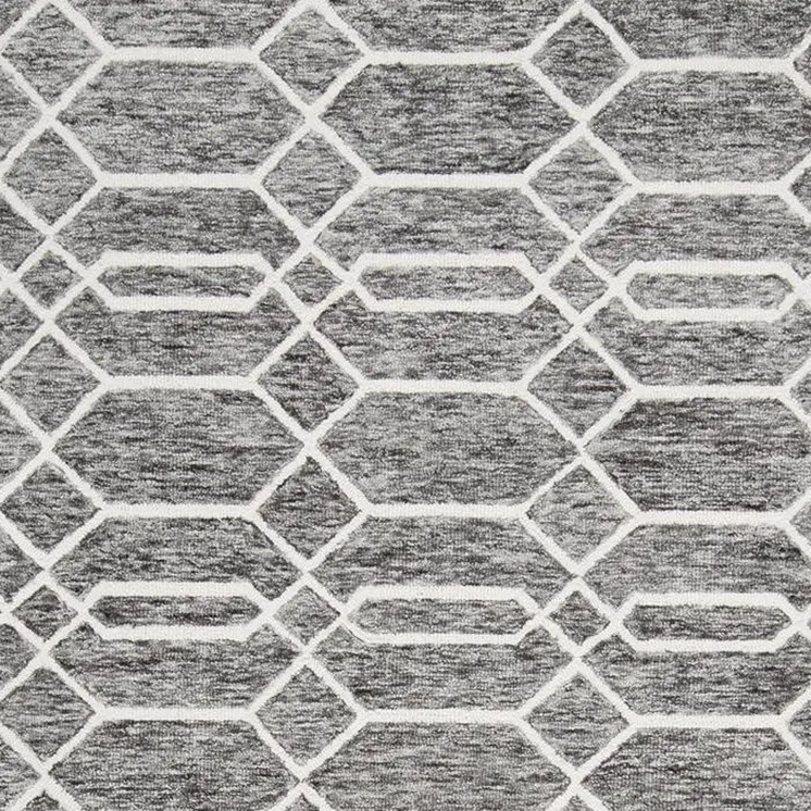 9' X 12' Gray Black And Ivory Wool Geometric Tufted Handmade Stain Resistant Area Rug