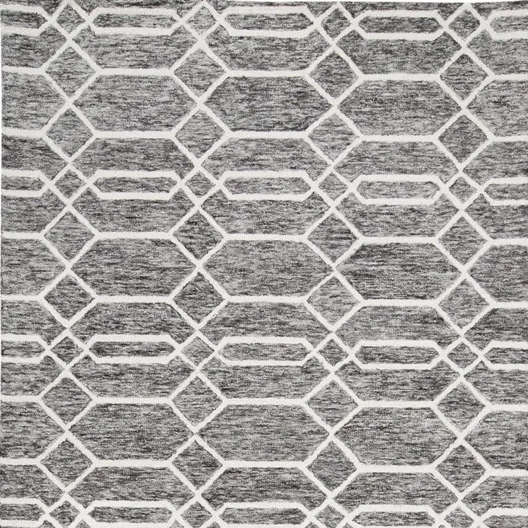 9' X 12' Gray Black And Ivory Wool Geometric Tufted Handmade Stain Resistant Area Rug