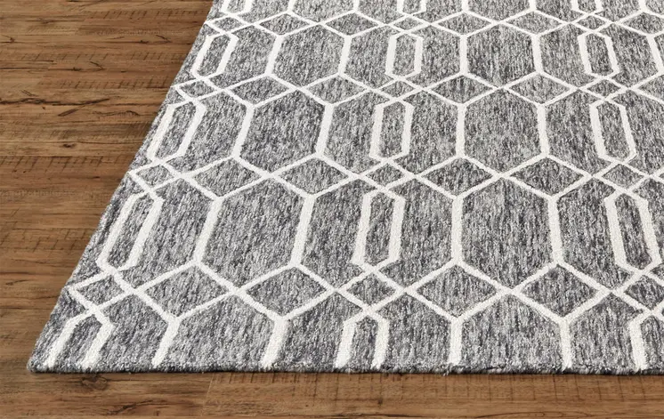 9' X 12' Gray Black And Ivory Wool Geometric Tufted Handmade Stain Resistant Area Rug