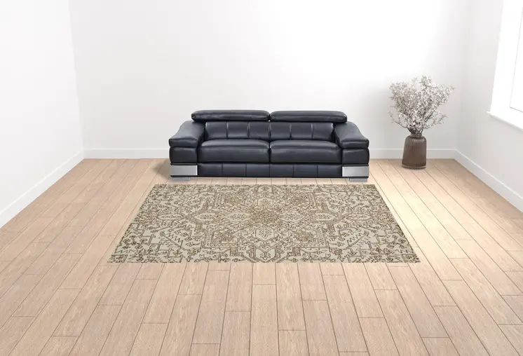 9' X 12' Ivory And Brown Wool Floral Tufted Handmade Stain Resistant Area Rug