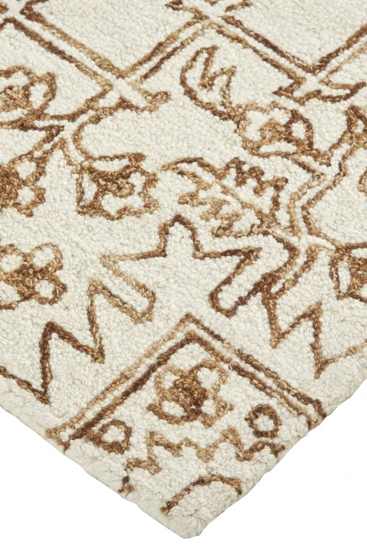 9' X 12' Ivory And Brown Wool Floral Tufted Handmade Stain Resistant Area Rug