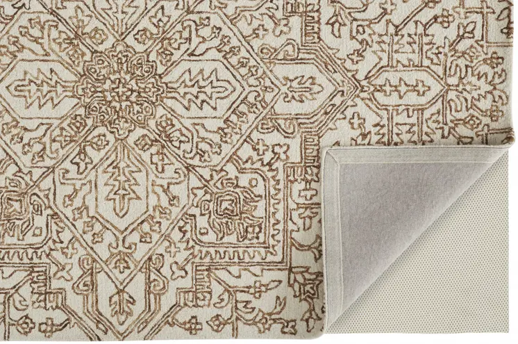 9' X 12' Ivory And Brown Wool Floral Tufted Handmade Stain Resistant Area Rug