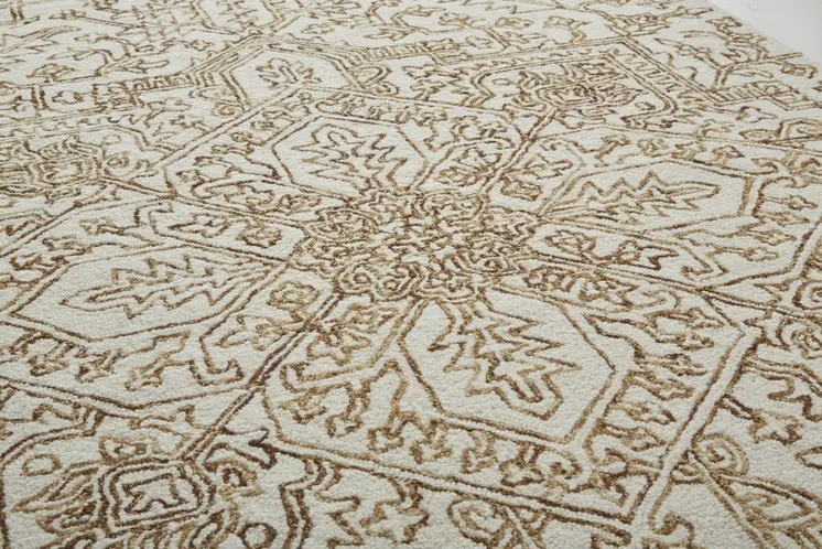 9' X 12' Ivory And Brown Wool Floral Tufted Handmade Stain Resistant Area Rug