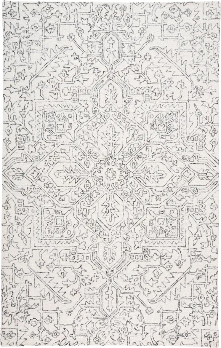 5' X 8' Ivory And Gray Wool Floral Tufted Handmade Stain Resistant Area Rug
