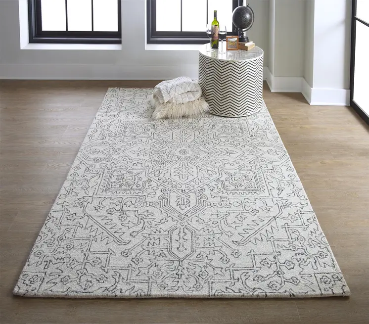 5' X 8' Ivory And Gray Wool Floral Tufted Handmade Stain Resistant Area Rug