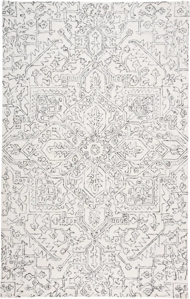 8' X 10' Ivory And Gray Wool Floral Tufted Handmade Stain Resistant Area Rug