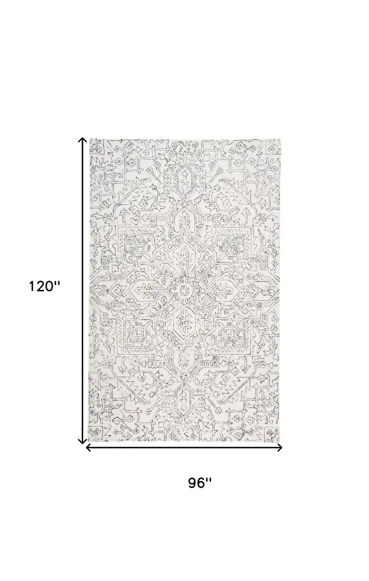 8' X 10' Ivory And Gray Wool Floral Tufted Handmade Stain Resistant Area Rug