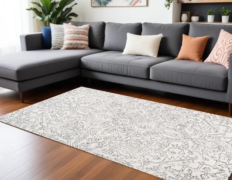 8' X 10' Ivory And Gray Wool Floral Tufted Handmade Stain Resistant Area Rug