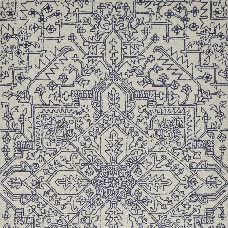 8' X 10' Ivory and Blue Wool Floral Hand Tufted Area Rug
