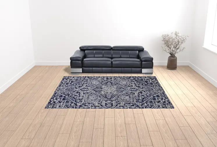 9' X 12' Blue And Ivory Wool Floral Tufted Handmade Stain Resistant Area Rug