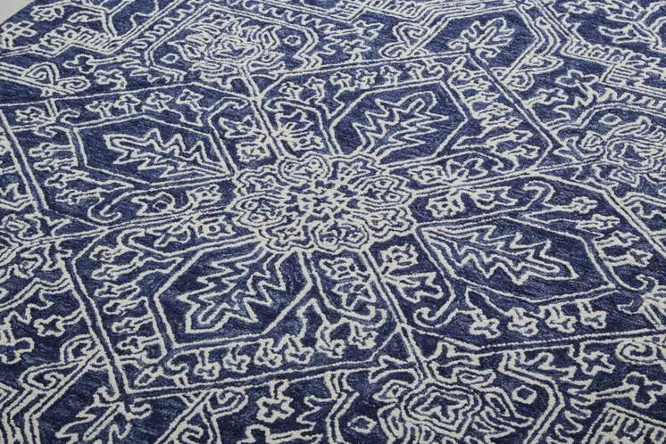 9' X 12' Blue And Ivory Wool Floral Tufted Handmade Stain Resistant Area Rug